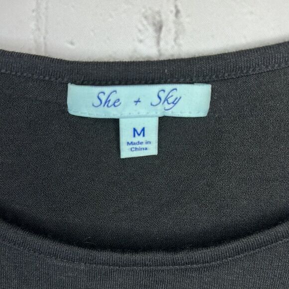 She + Sky Black T-shirt Dress with Gray Accents Size Medium - Picture 3 of 5